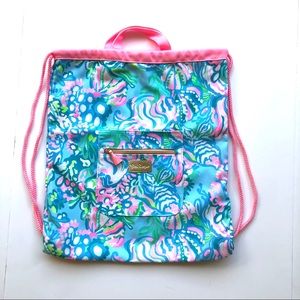 New Lilly Pulitzer Canvas String Backpack